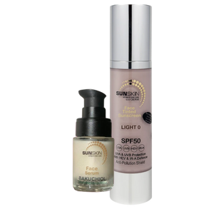 SUNSKIN | FACE Tinted Cream-Gel Sunscreen SPF50 Airless Bottle plus Bakuchiol Serum 15ml.