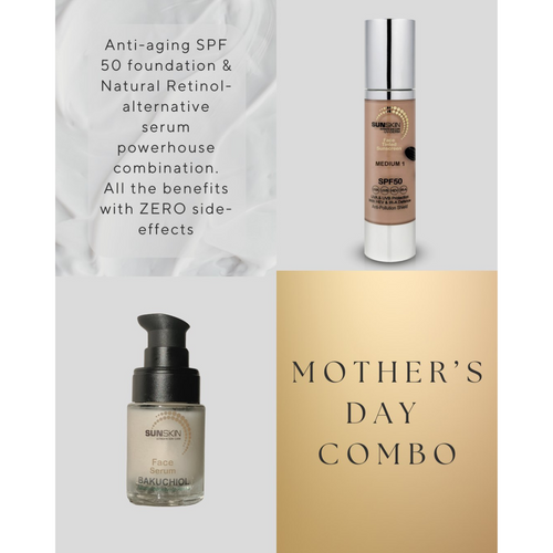SUNSKIN | FACE Tinted Cream-Gel Sunscreen SPF50 Airless Bottle plus Bakuchiol Serum 15ml.